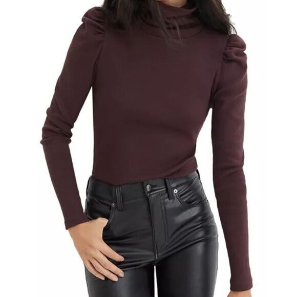 Veronica Beard Tops - Veronica Beard Women's Burgundy Puff Sleeve Turtleneck Knit Top Size XL NWOT